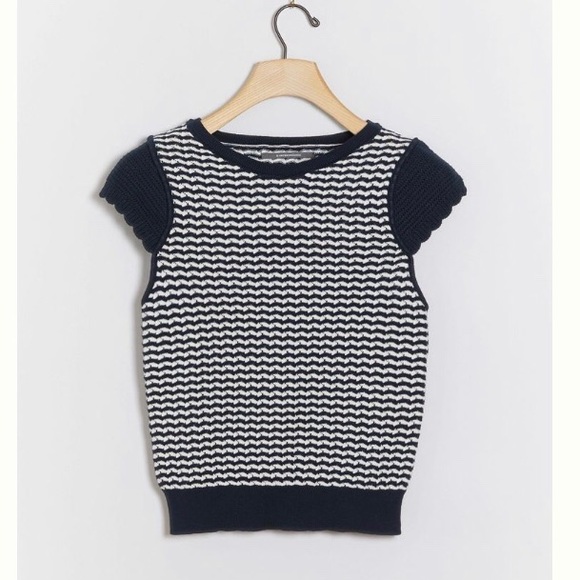 Anthropologie Sweaters - Anthropologie Alessia Navy Blue / White Knit Top